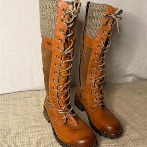 Rieker Tan Lace Up Boots with Knit Cuff